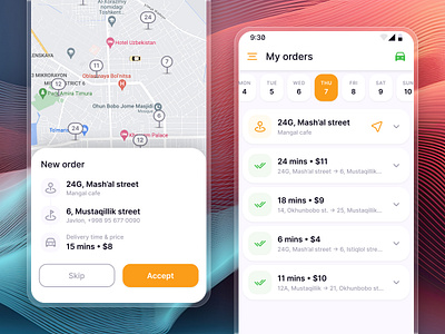 Driver app design of the local food delivery startup - Dimmazzi. app design design system product design prototyping ui ux wireframe