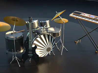 10 hours of practice in modeling. 3d blender drums guitar music synthesizer