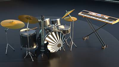 10 hours of practice in modeling. 3d blender drums guitar music synthesizer