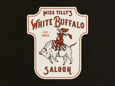 Miss Tilly's White Buffalo branding bronco bucking buffalo cowboy cowgirl design handmade illustration logo old west saloon vintage western