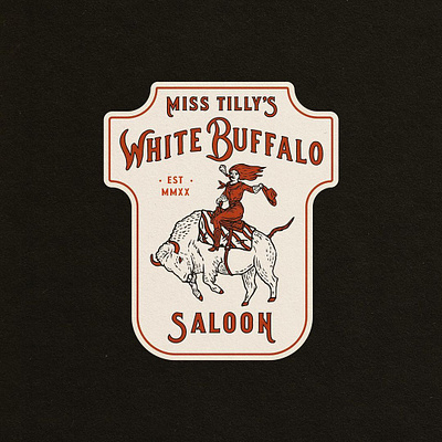 Miss Tilly's White Buffalo branding bronco bucking buffalo cowboy cowgirl design handmade illustration logo old west saloon vintage western