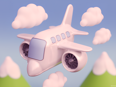 Cute 3D cartoon plane design airplane cartoon clouds cute illustration illustrator jet plane sky