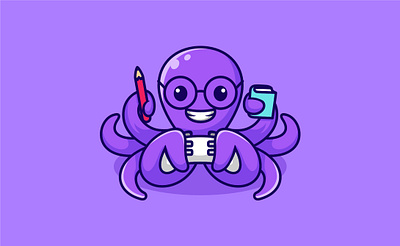 Octopuses love to play and learn cartoon cute illustration cuteoctopus illustration logo mascot octopus octopus illustration octopus mascot simple illustration