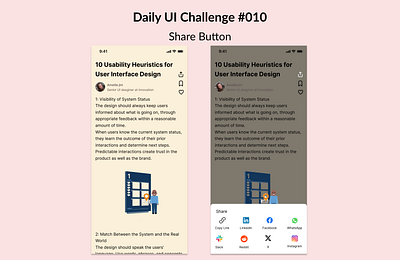 Share Button (Daily UI Challenge #010) app design daily ui dailyui figma share button ui ui challenge ui design ui ux uidesign uiux user interface user interface design