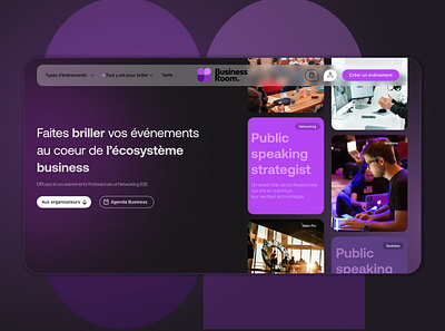 Business Room Homepage animation app branding dark design design web footer graphic design homepage landingpage logo motion graphics navbar pink purple ui ux