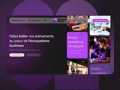 Business Room Homepage animation app branding dark design design web footer graphic design homepage landingpage logo motion graphics navbar pink purple ui ux