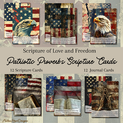 Patriotic Proverbs Scripture Cards american american eagle bible journaling clip art collage art design freedom graphic design illustration patriotic scripture cards