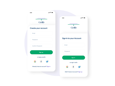 Golib App Login & Signup Screen UI Design app design app ui app ui design educational app figma library app light theme login mobile app online app reading app signup ui design uiux