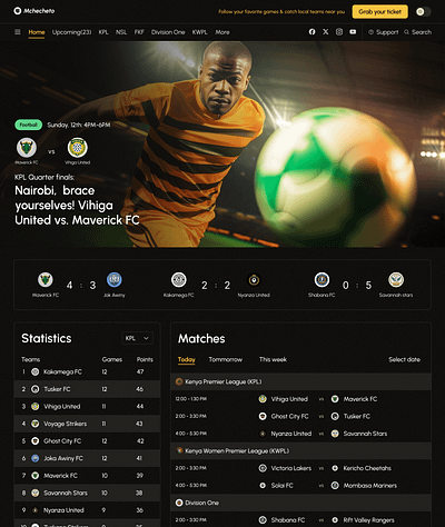 Mchecheto - Online platform supporting Kenyan football design football kenya landing page sports ui ux website