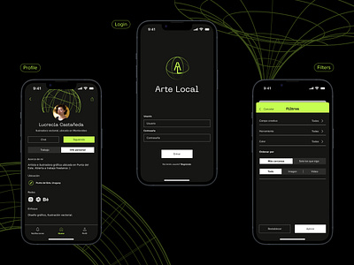Arte Local - Mobile UI dark design filters iphone login mobile profile ui ux uxui