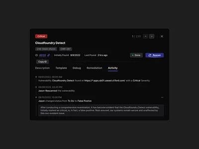 Vulnerability Scan Activity branding crypto cybersecurity defi design detail drawer dex graphic design product designer ui ux vulnerability vulnerability scan activity