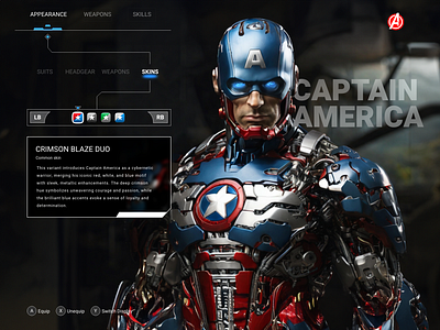 Character Customization UI - CAP avengers captain america character custom designs figma first avenger gaming gaming design gaming ui marvel ui ux xd
