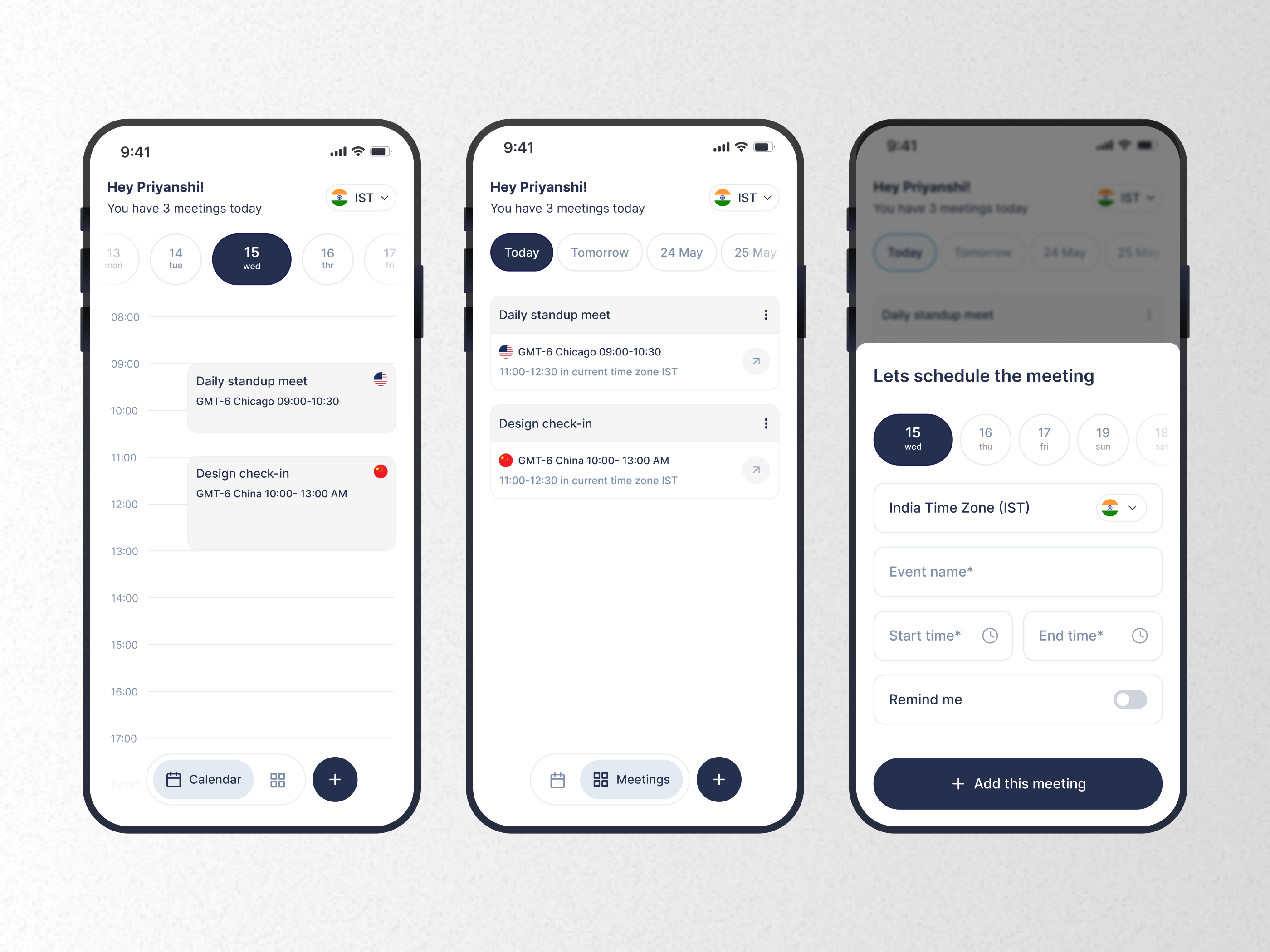 Calendar App app appdesign bottom navigation calendar calendarapp figma intereaction mobileui mockup prototype schedule timezone ui uidesign uiux