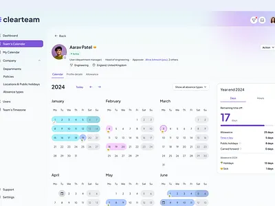 Staff holiday planner - Teammate's profile clean dashboard minimalist saas ui ux