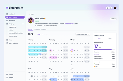 Staff holiday planner - Teammate's profile clean dashboard minimalist saas ui ux