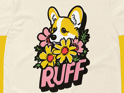 RUFF Corgi corgi dog floral flowers pet retro type vintage