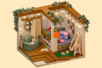 3D Bedroom 3d 3d cute bedroom blender clay cozy cute graphic design illustration isometric room