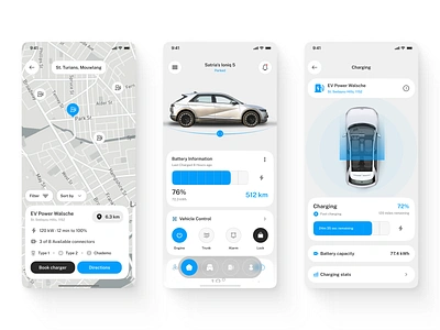 Electric Vehicle Mobile App ecofriendly electric vehicle ev app ev mobile mobile app modern design navigation product design transportation ui design uiux vehicle vehicle charge