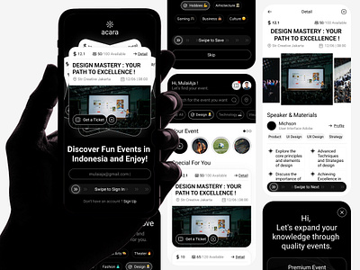 Acara - Platform Event app branding clean design concert conference design event event listing exploration figma graphic design platform event simple design speaker ticket app ui uidesign uiux uiuxdesign uxdesign