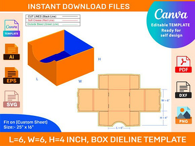 Standard Tray Box Dieline Template box box die cut branding design dieline illustration packaging packaging design vector