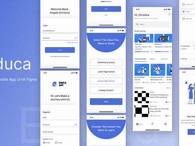 Educa Education Mobile UI Kit Figma adobexd course design digital education educational figma illustation learning mockup onlineselling ui uiux