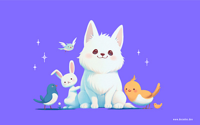Charming Pets bird branding cute design dog graphic design illustration minimal pets purple rabbit ui ux