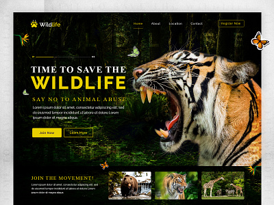 Wildlife and Environment Protection landing Page adventure animals climate eco activists eco friendly ecology forest landing page modern landing page nature saas save planet save wildlife saveanimals tiger trend uiux web design wildlife zoo