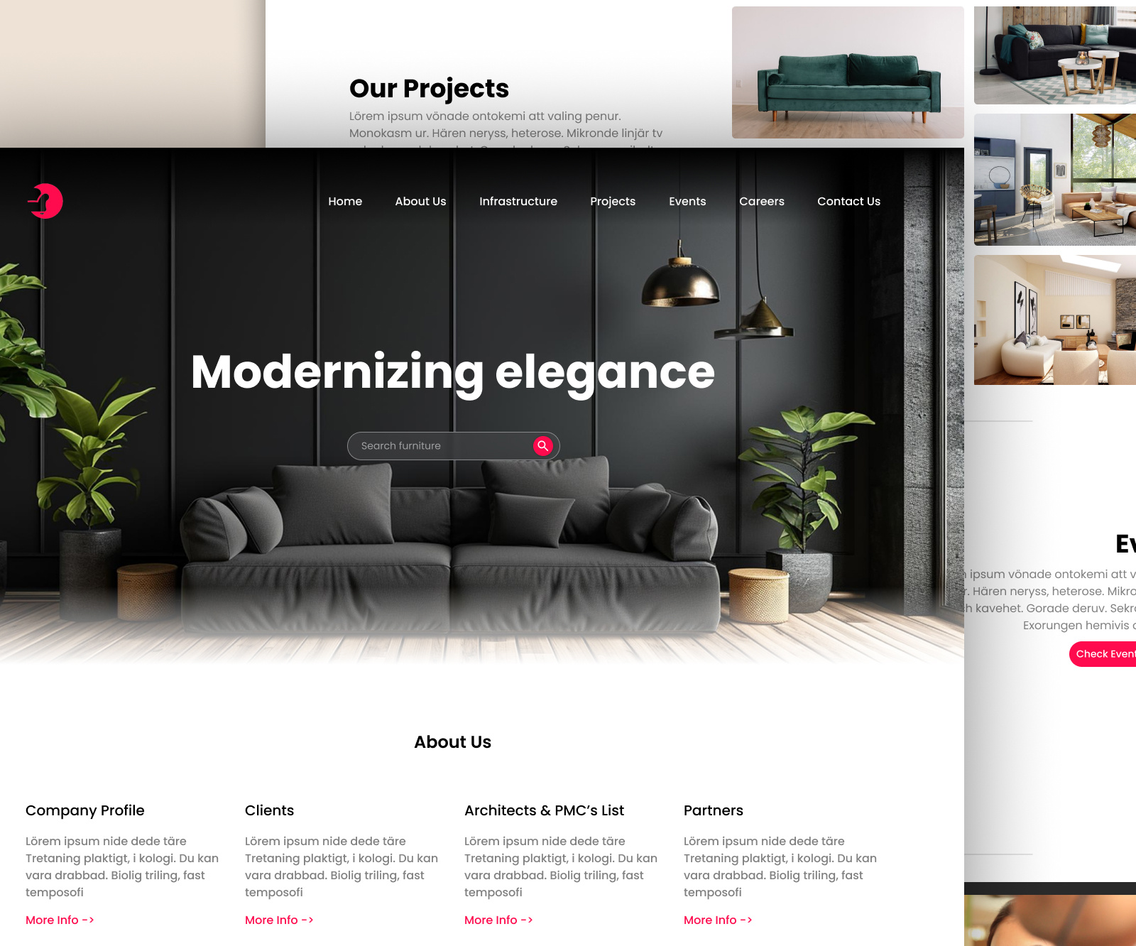 Modern Living Furniture Website Template Design app branding dark theme design design furnishing website design furniture website design graphic design light theme design modern web design template design typography ui ux web design web development website template