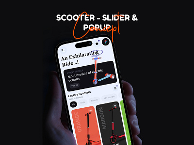 Scooter slider & Popup Concept 3d adobe photoshop animation app branding design figma graphic design illustration logo motion graphics prototype ui uiux ux
