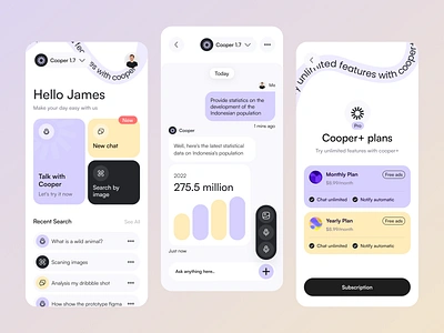 Cooper AI Chat - Mobile App Exploration activities ai app chat clean colors daily design exploration grid ios iphone layout mobile pastel simple task ui ux whitespace