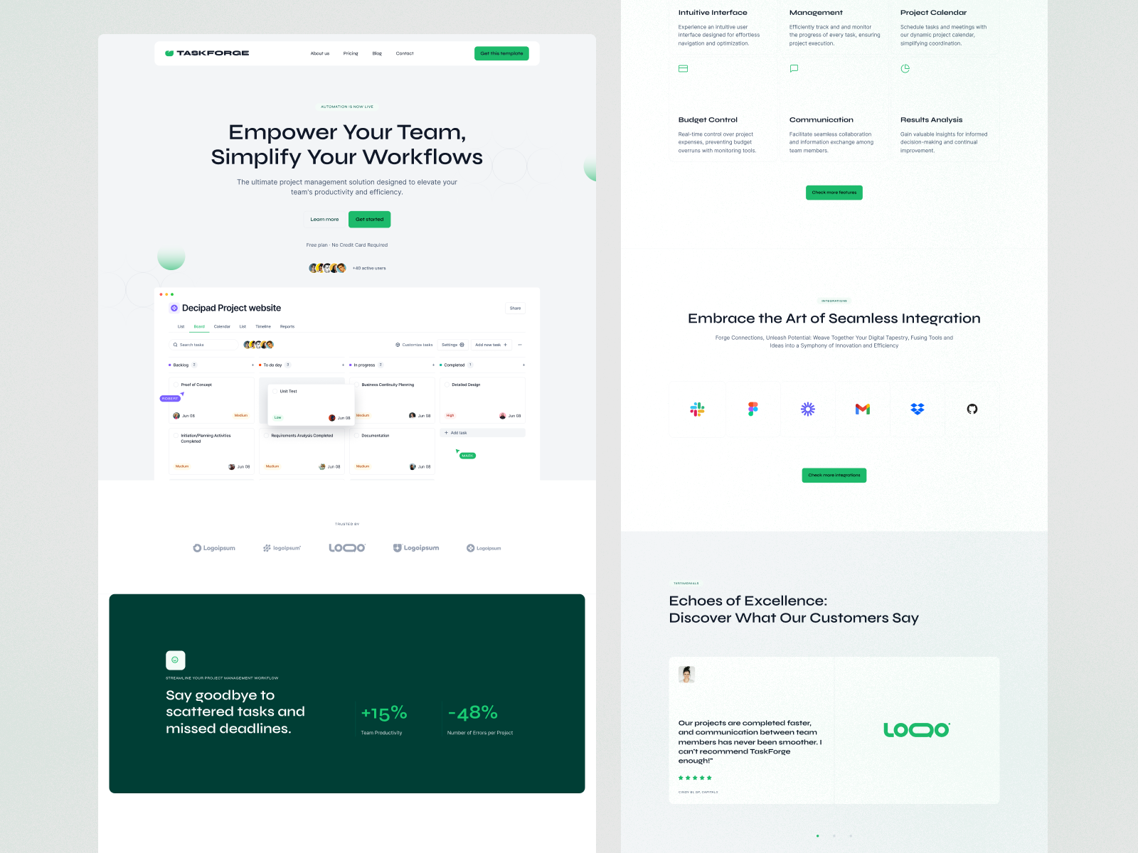 TaskForge - SaaS Template for Streamlined Project Management collaboration dashboard design framer landing page management saas taskmanagement template ui webdesign workflow