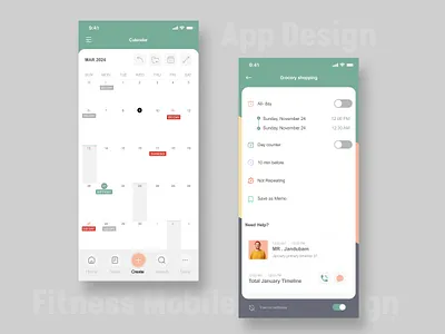 Mobile app design - Calendar calendar daily activity figma designer fitness fitness app fitness mobile app gym mobile app sport tacking app tracker tracking gym ui uiux uiux designer workout