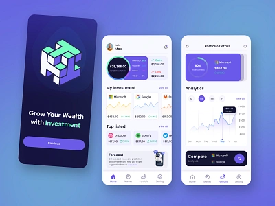 InvestWise - Investment Mobile App app design concept design finance financial app fintech interface investment app investment mobile app investments investor statistic stock market ui uiux user interface ux