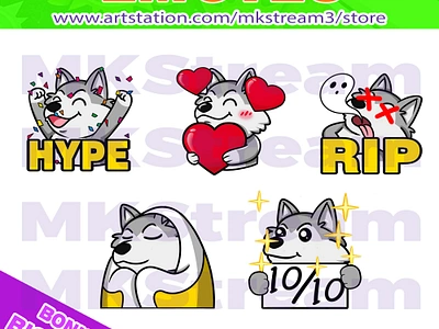 Twitch emotes cute wolf hype, love, rip, comfy & perfect pack animated emotes anime comfy cute design discord emotes dog dog emotes emote emotes husky hype illustration love perfect rip sub badge twitch emotes wolf wolf emotes