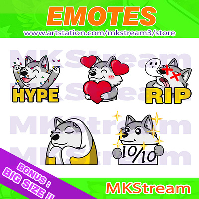 Twitch emotes cute wolf hype, love, rip, comfy & perfect pack animated emotes anime comfy cute design discord emotes dog dog emotes emote emotes husky hype illustration love perfect rip sub badge twitch emotes wolf wolf emotes