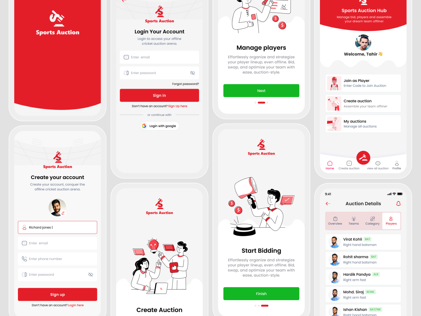 Sports Auction App app auction bidding branding design development flutter graphic design logo management mobile app mobile ui players projects projects management time tracking ui uiux ux