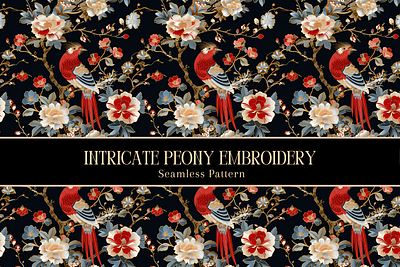 Intricate Peony Embroidery Seamless Pattern background design digital art graphic design illustration pattern seamless