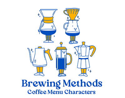 Brewing Methods Character Collection barista brewing cafe cartoon character character design character illustration character logo coffee home brew mascot mascot logo pour over