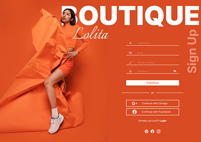 Boutique Sign up boutique clothes landing page login mannequin model modeling shop shopping sign up ui ux web design