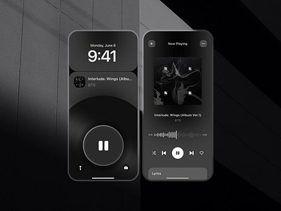 Vinyl Disc Displayed on Lock Screen - Music Player dark dark gradient dark gray dark theme future glass gradient gray ios lock screen mobile mobile design music player technology ui uiux ux