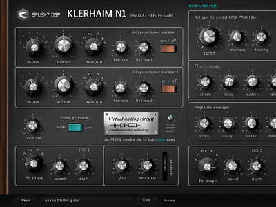 Eplex7 Klerhaim N1 – monophonic analog VST synthesizer analog analog emulation analog sound graphic design instrument knobs music production programming retro sound design synthesizer ui vintage vst plugin