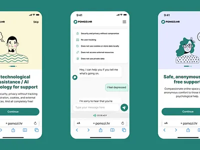Pomozi.hr - AI based platform for mental health support ai ai bots android animation chat communication design health health app ios mental health modern webapp
