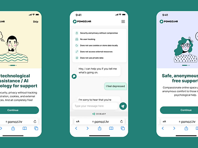 Pomozi.hr - AI based platform for mental health support ai ai bots android animation chat communication design health health app ios mental health modern webapp