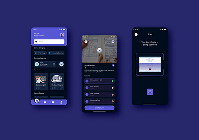 Learning App Mobile UI autolayout dailyui dailyuiux dark theme generatecertificate graphic design graphicelements learn learnalltechno learningapp learnwithdesign mobile view mobiledesign mobileui scandocument uiux usercentric ux visuallyappealing webdesign