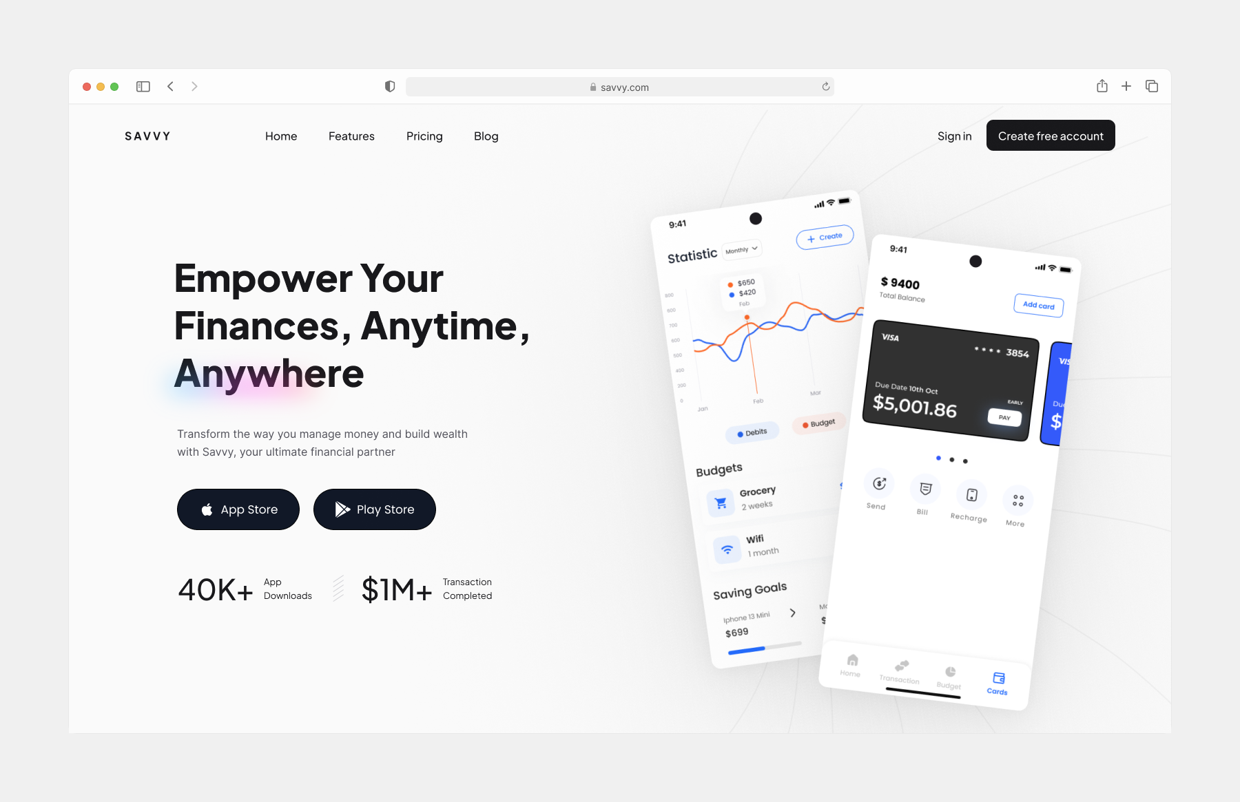 Savvy - Fintech Landing Page UI app designer banking branding daily ui finance finance ui fintech landing page landing page ui money money management ui money ui saas ui ui design ux design wallet app web design website website ui