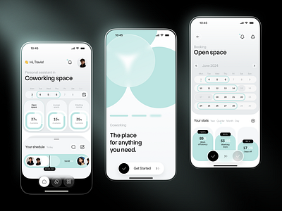 Coworking App Concept app app design b2b platform booking coworkers coworking space interface job management minimal open space personal assistant recruiting saas schedule sturtup ui ux virtual meeting work work place
