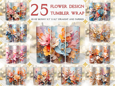 Luxury Oil Painting Floral 20 Oz Skinny Seamless Tumbler Wrap bohem home paint flower pattern wrap pink tumbler wrap