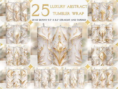 Luxury Gold White Seamless 20 Oz Tumbler Wrap Design bundle tumbler wrap