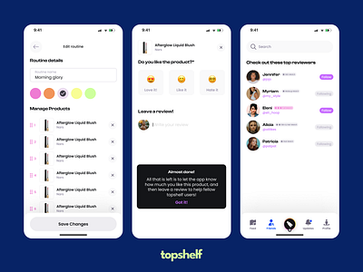 Topshelf iOS App app beauty collection cosmetics make up mobile app rating search settings ui ux