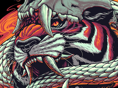 Fearless artwork artworkforsale darkart design hatching illustration skull snake tiger tshirt
